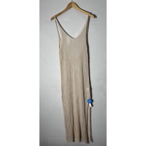 Cupshe Crochet Cover Up Dress Womens M Beige Sheer Knit Beach Swim Maxi Resort